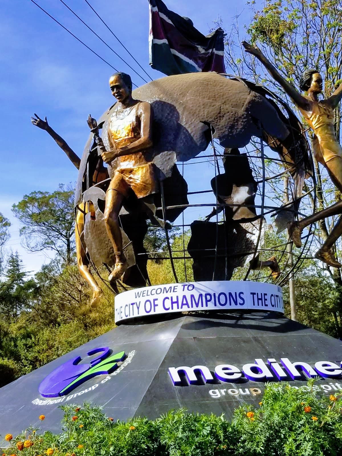 Champions Monument in Eldoret honouring retired and elite Kenyan athletes near Poa Place