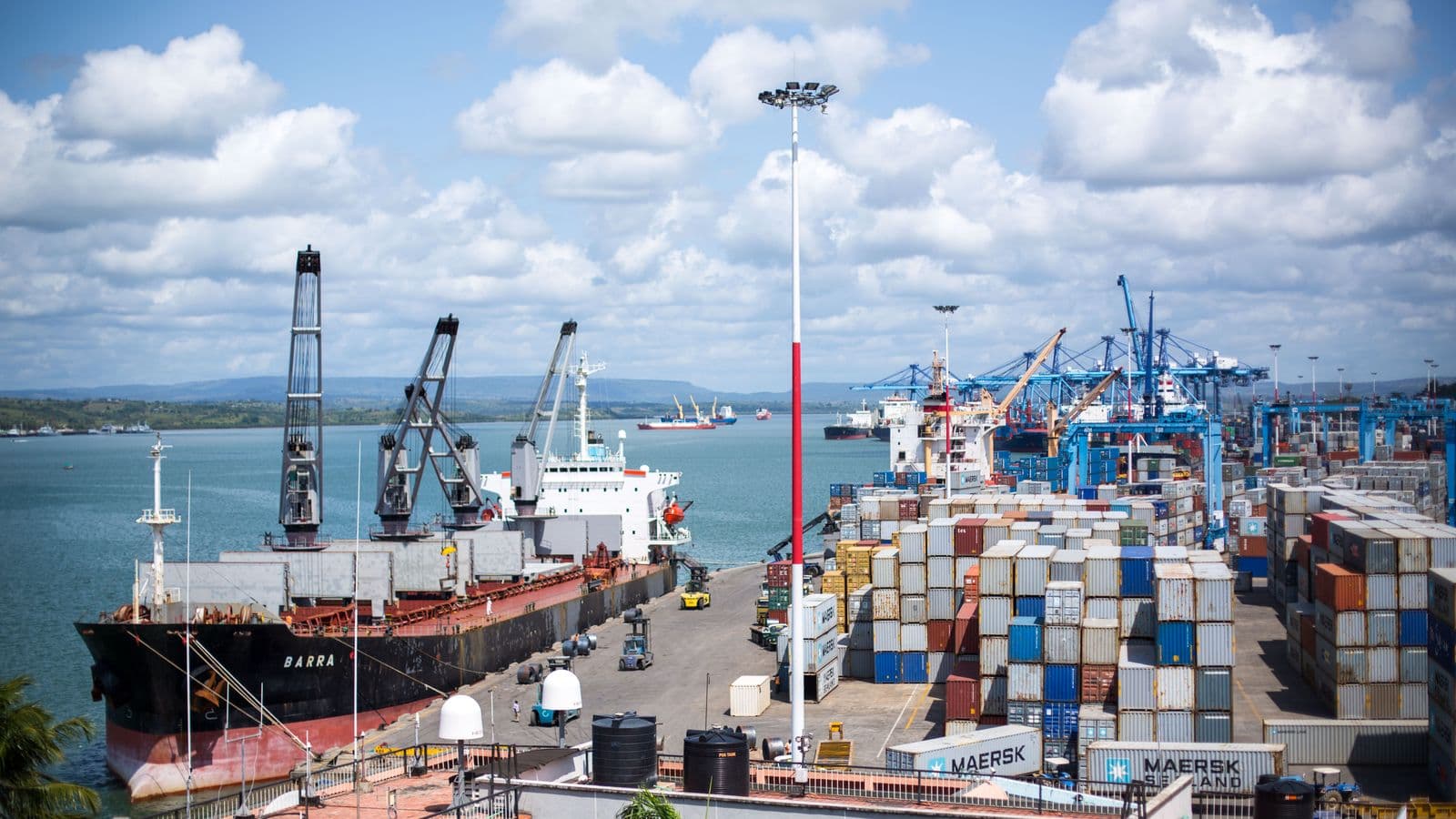 Aerial view of the Port of Mombasa on Kenya's Indian Ocean coast, showing Kilindini Harbour