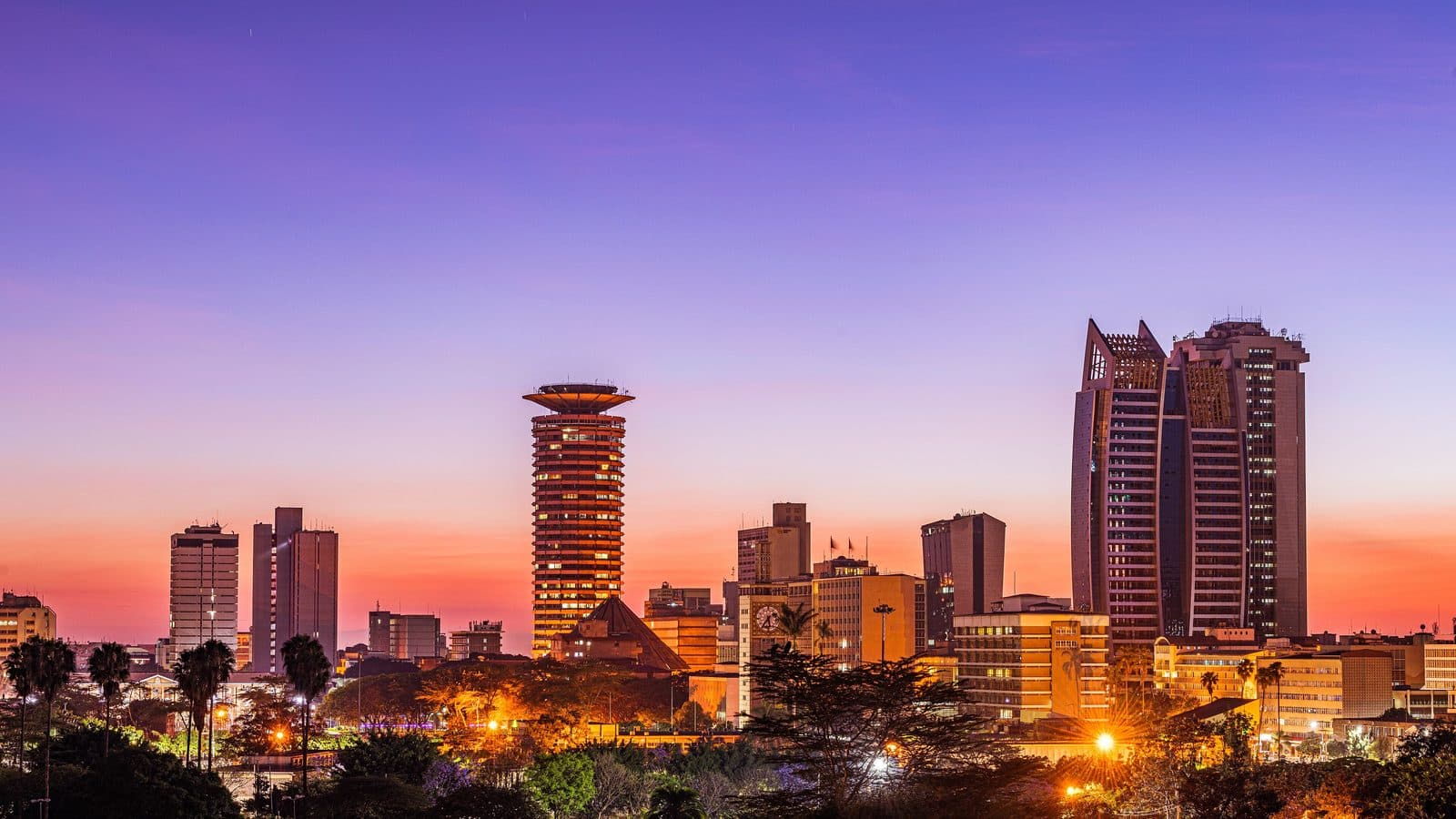Nairobi city county skyline at dawn from elevated viewpoint