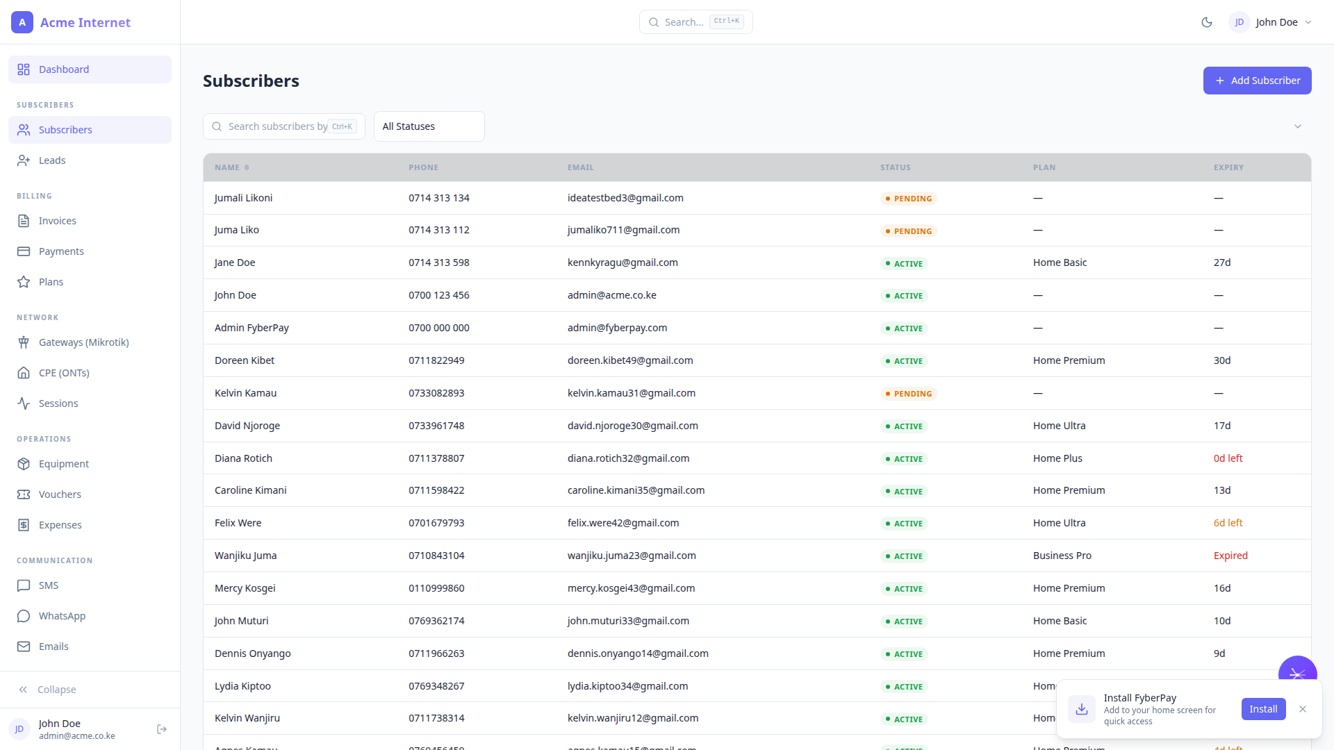 FyberPay - ISP Billing & Network Management